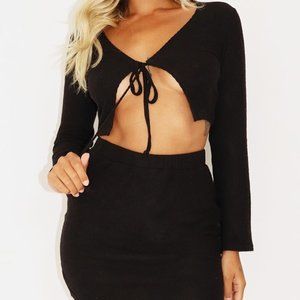PETITE BLACK SOFT BRUSHED TOP AND SKIRT